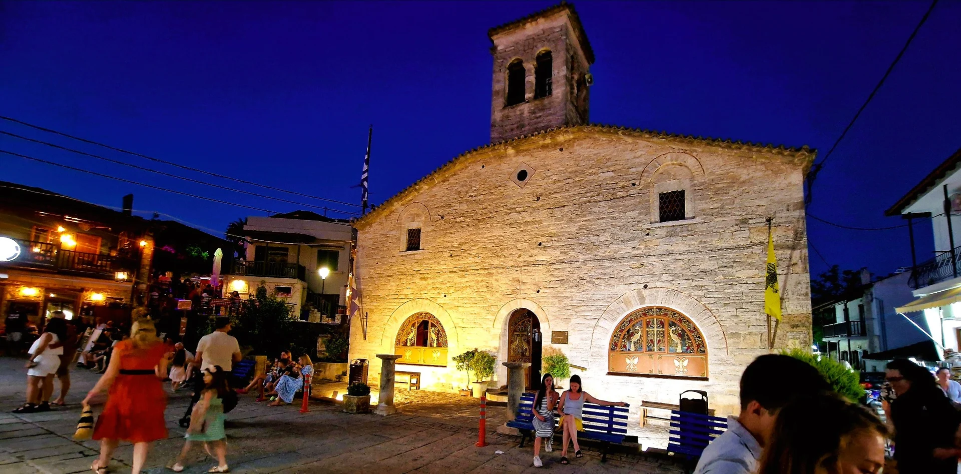 Church in Afytos at night