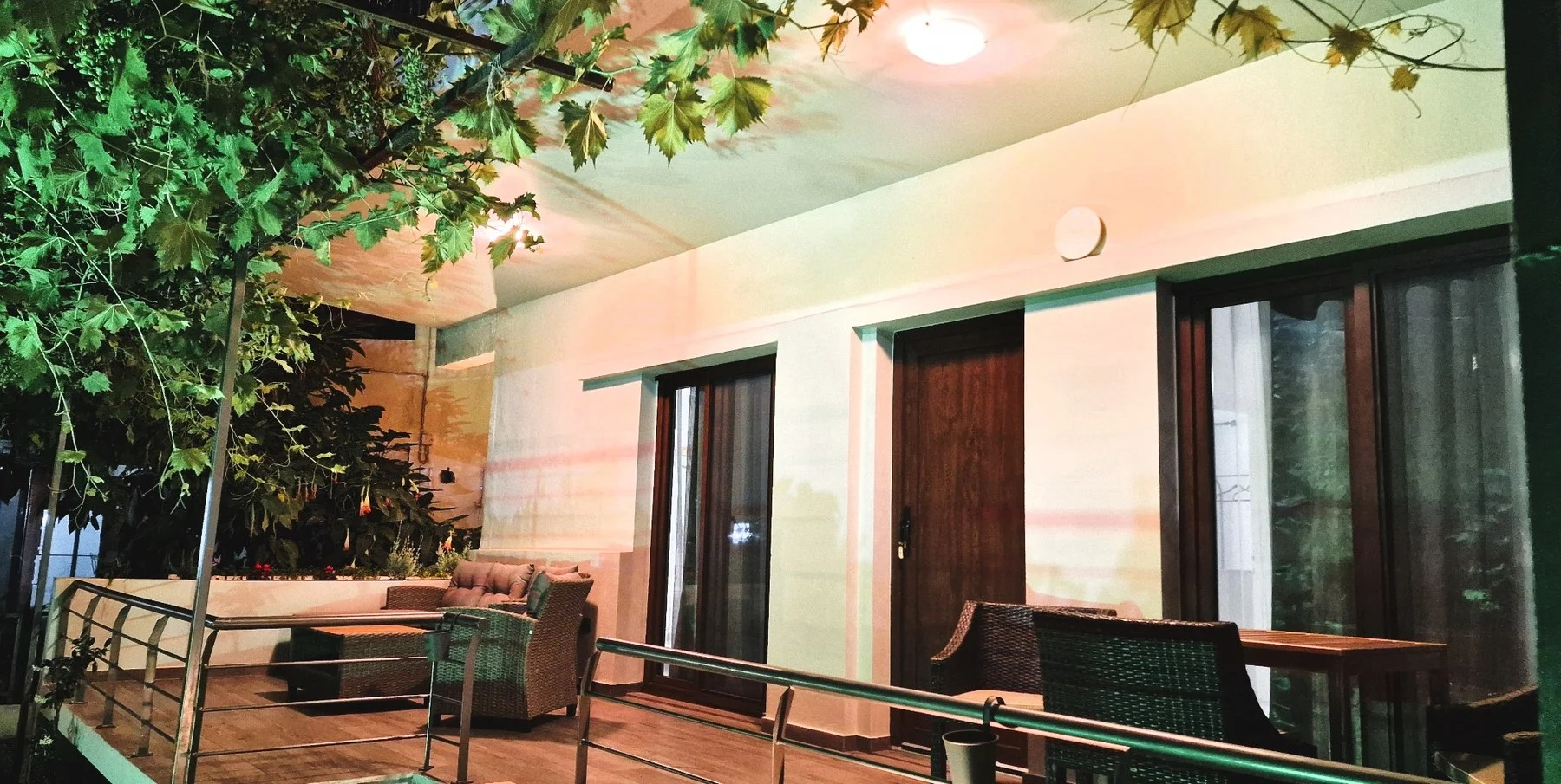 Garden terrace at night